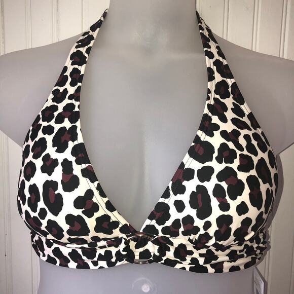 MICHAEL KORS Retail $122 Maroon Black Animal Print Halter 2 Piece Size Large - Picture 2 of 6